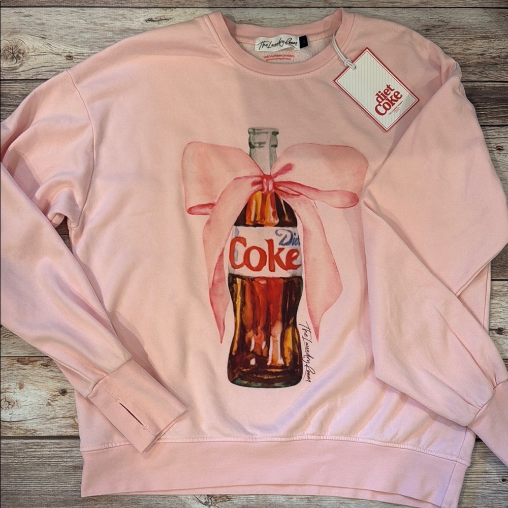 NEW! NWT THE LAUNDRY ROOM Diet Coke Bow Short Jumper Sweatshirt Pink Size S